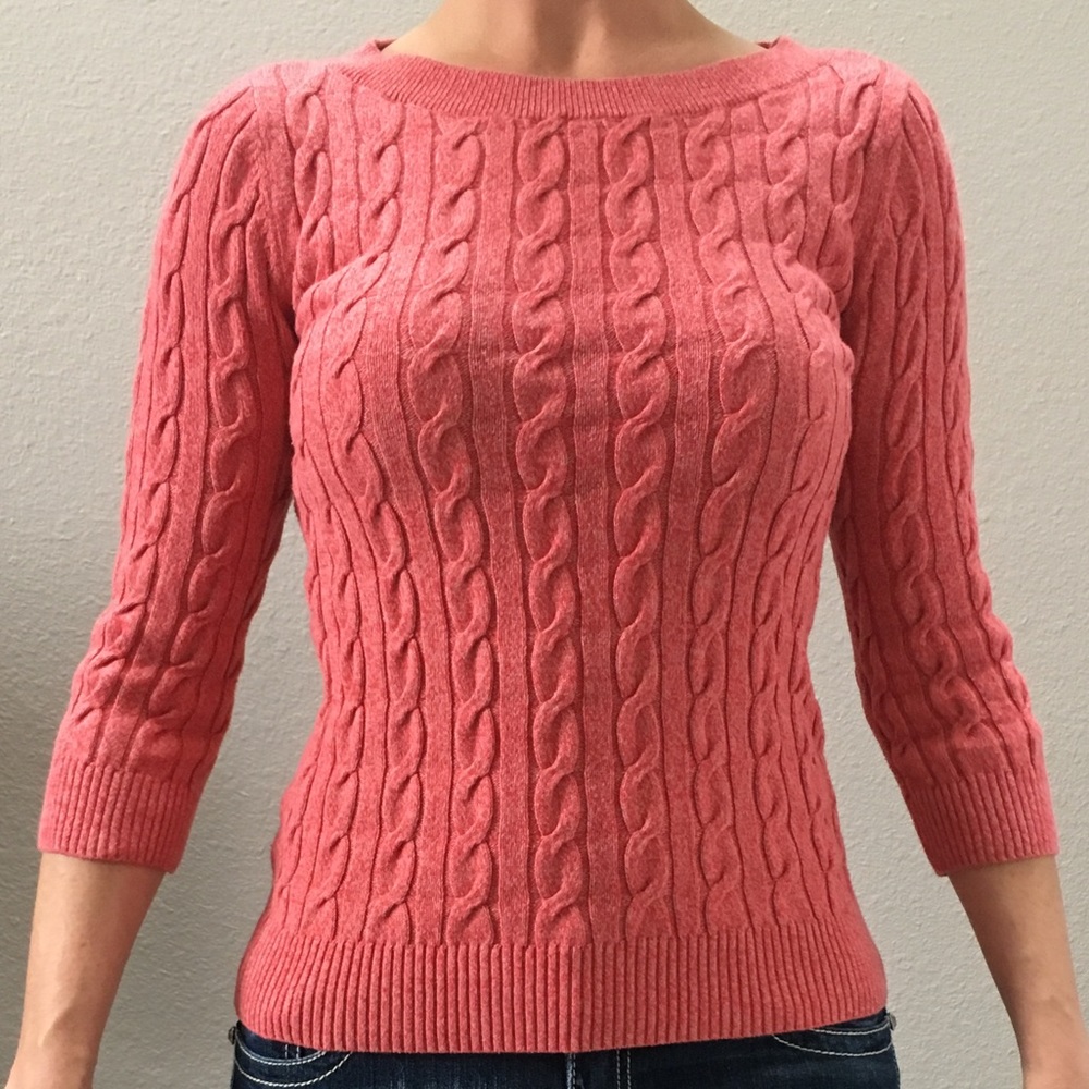3/4 sleeve cable knit sweater